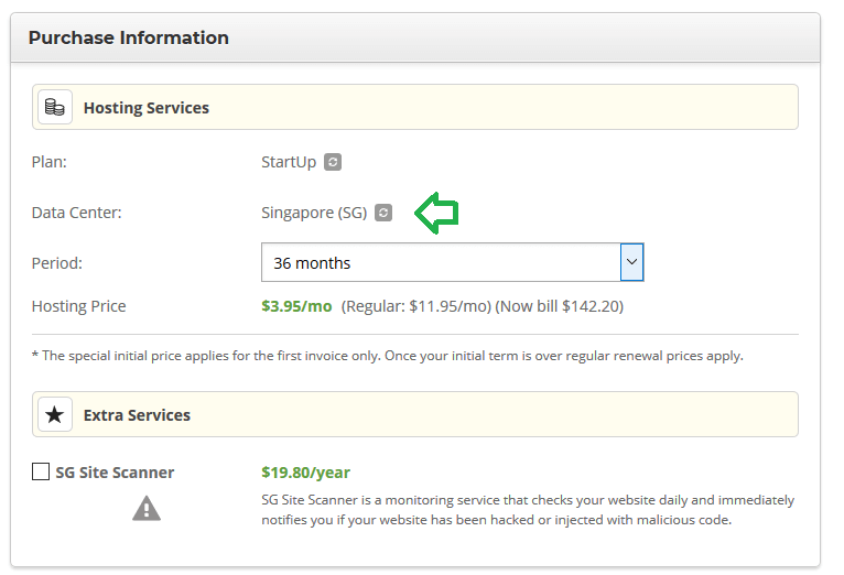 SiteGround Purchase information