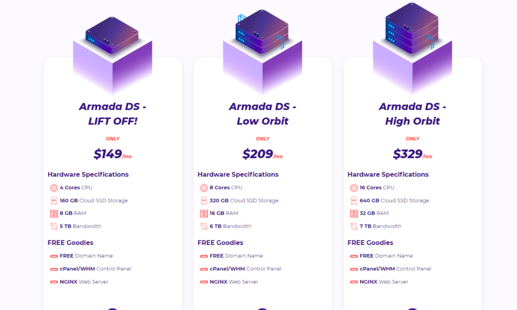 Hostarmada dedicated packages