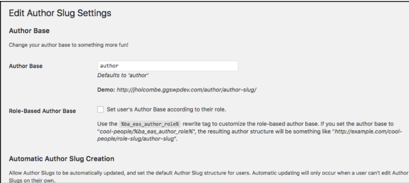 Edit Author Slug Settings