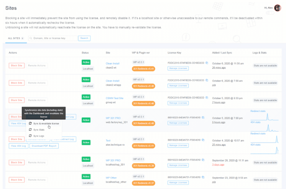 WP 301 Redirects Dashboard