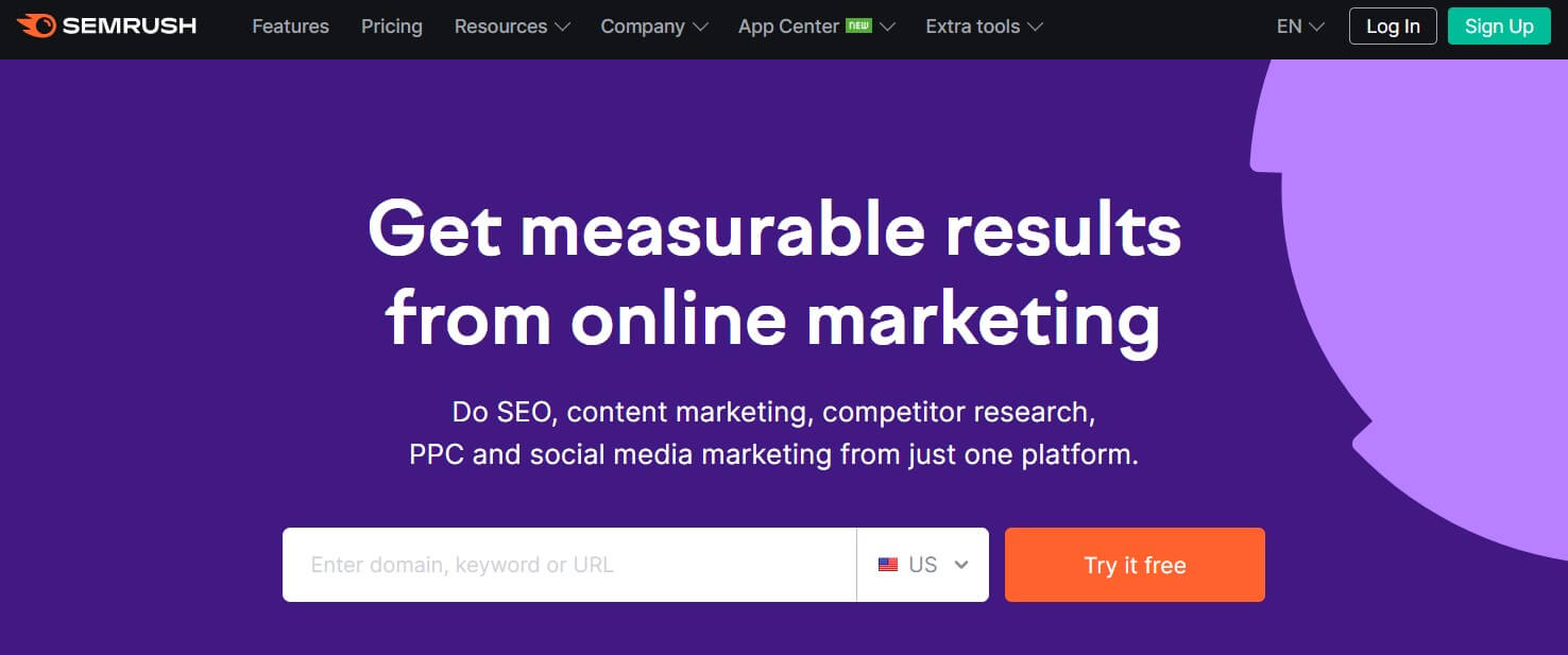 SEMrush keyword research tool