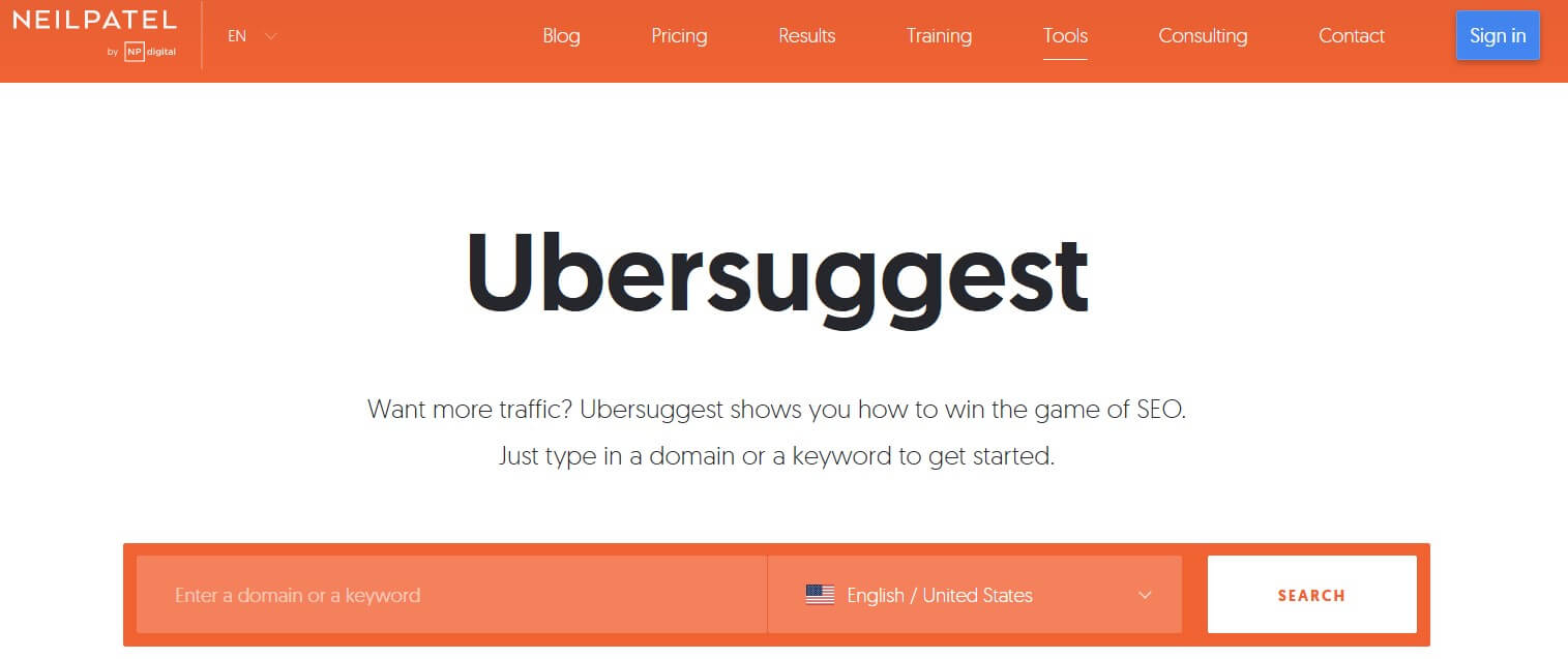 Ubersuggest keyword research tool