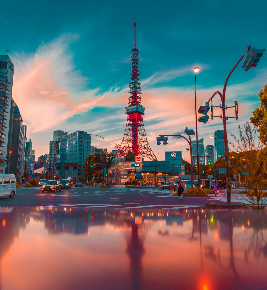 architectural photo of tower between buildings manga japan reading