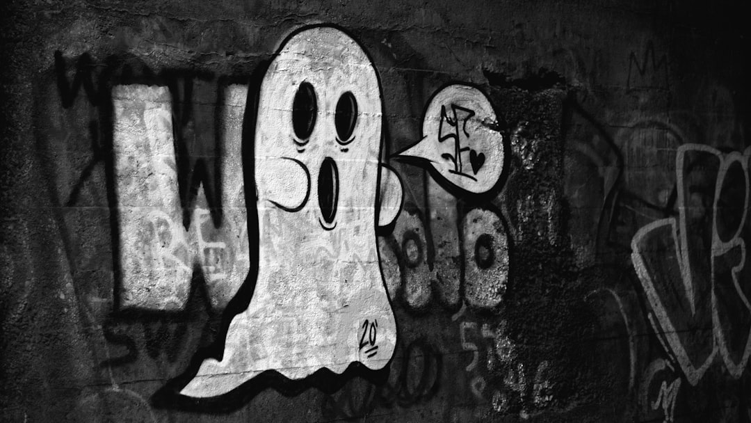 a black and white photo of a ghost on a wall ghost blog minimal ui content editor
