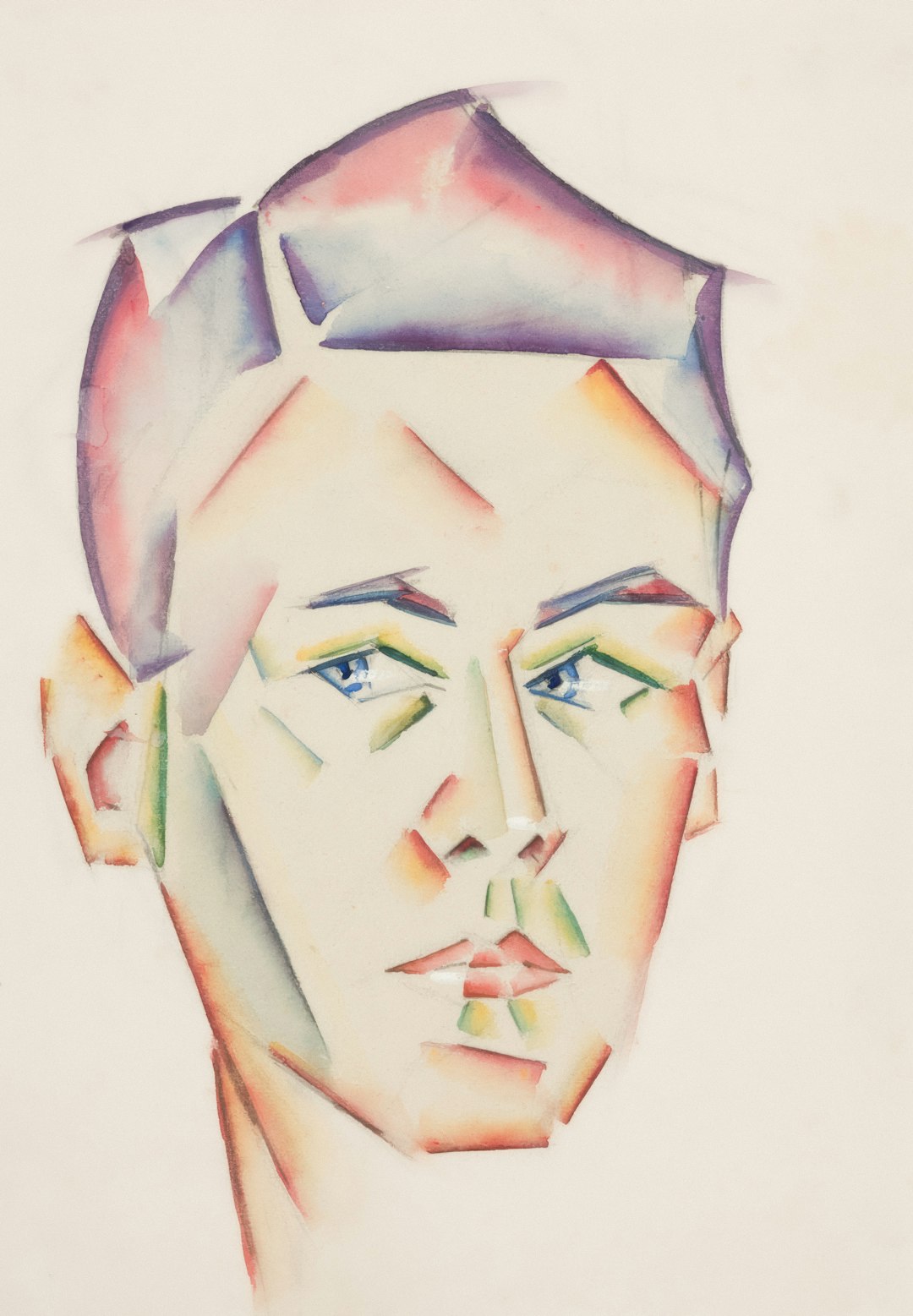 geometric abstract portrait of a young mans face comic style caricature animation inspired portrait watercolor cartoon face bold outline illustration